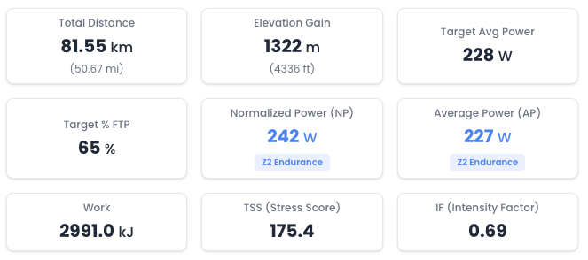 Effort metrics and workout details